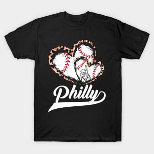 Vintage Philly Baseball Leopard Heart Baseball Fans T-Shirt